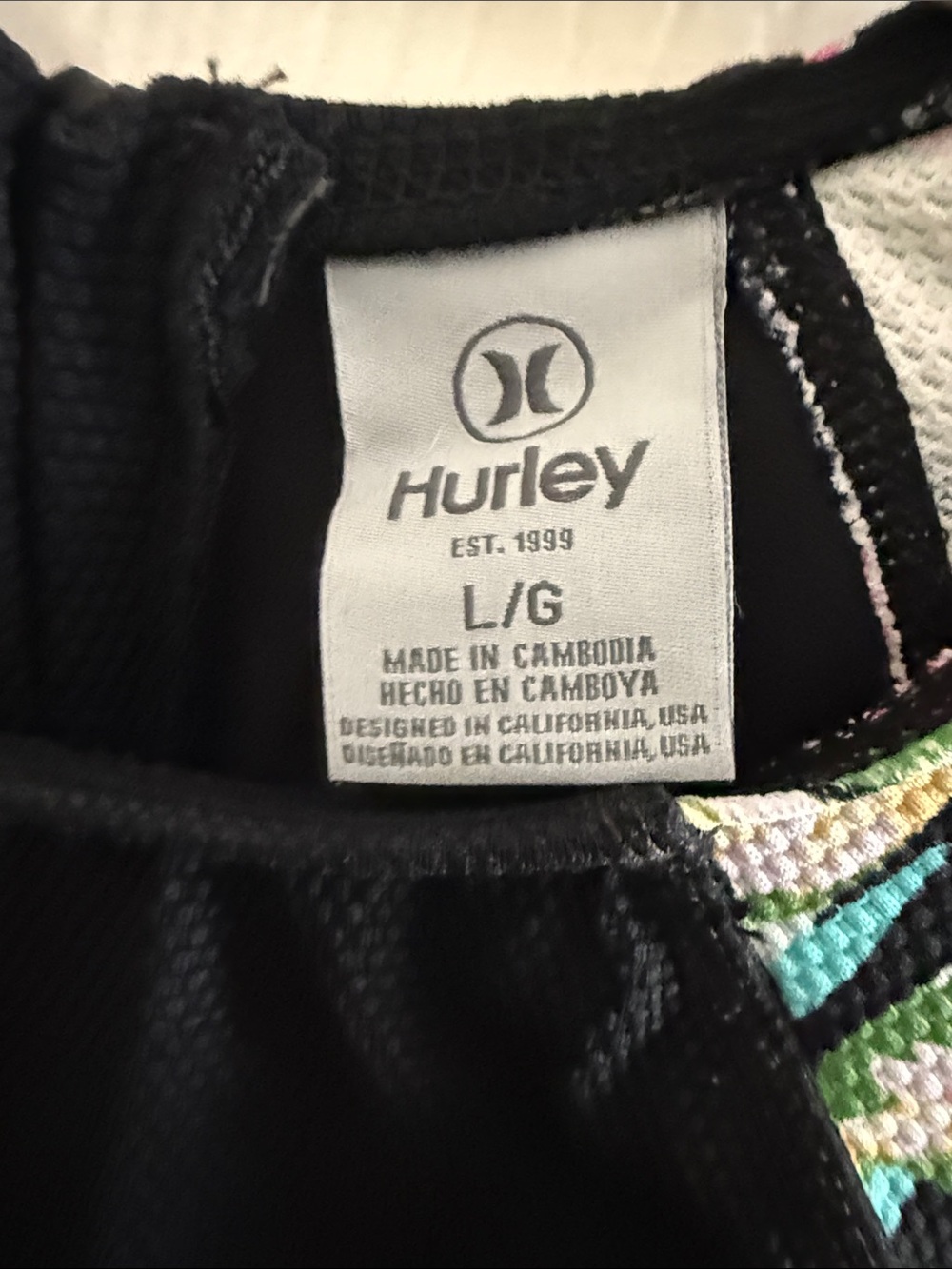 Hurley Black Floral Long Sleeve Rash Guard One Piece Swimsuit UPF 50 Size L - Picture 3 of 17